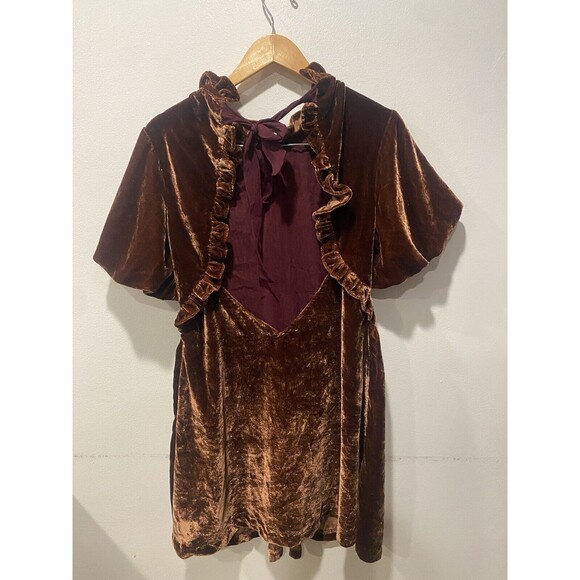 Free People Gum Drop Velvet Minidress in Chocolate Sz L NEW $168 - Picture 6 of 11